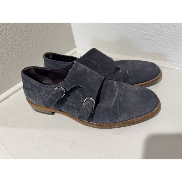 Mens Suede Leather Double Monk Strap Dress Shoes Casual Formal Oxfords - Picture 2 of 7